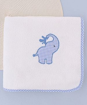 Babyhug Terry Cotton Knit Elephant Embroidered Towel  L 102 x B 51 cm - White