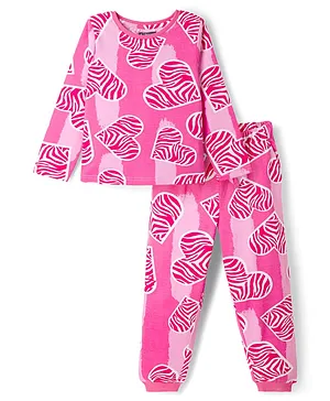 Pine Kids Cotton Knit Full Sleeves
                              Co-Ords T-Shirt & Pyjama Night Suit
                              With Heart Print - Pink