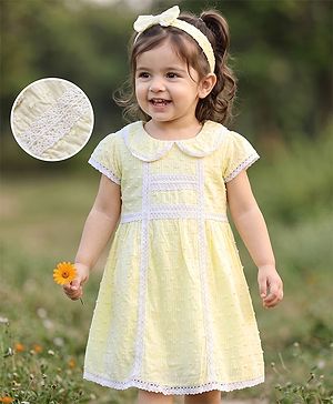 Babyhug 100% Cotton Woven One Piece Dress Peter Pan Collar Yellow 3-6 Months