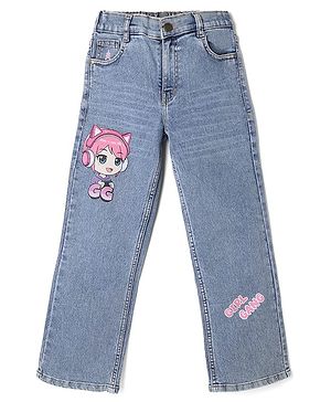 Pine Kids Denim Woven Full Length Jeans With Cartoon Patch - Blue