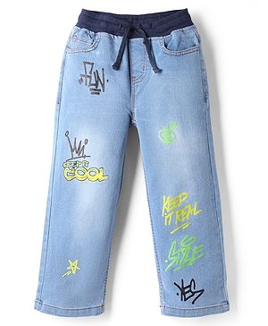 Pine Kids Denim Woven Full Length Jeans With Text Print - Navy Blue
