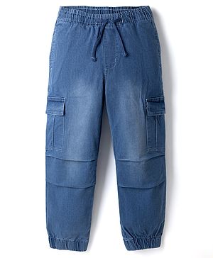 Pine Kids Cotton Elastane Denim Full Length Jeans with Cargo Pockets in Blue