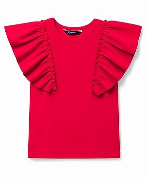 Pine Kids Cotton Knit Solid Flutter Half Sleeves Top - Red