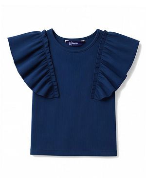 Pine Kids Cotton Knit Solid Flutter Half Sleeves Top - Navy Blue