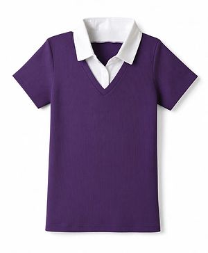 Pine Kids Cotton Lycra Knit Polo Top with Half Sleeves - Purple