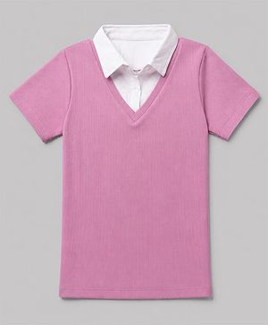Pine Kids Cotton Lycra Knit Polo Top with Half Sleeves - Pink