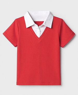 Pine Kids Cotton Knit Top with Half Sleeves in Red for 4-5 Years