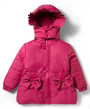 Babyhug Woven Full Sleeves Detachable Hooded Padded Jacket with Bow Applique - Pink