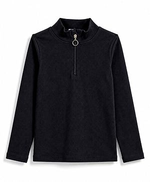 Pine Kids Cotton Lycra Knit Full Sleeves Solid Top - Black