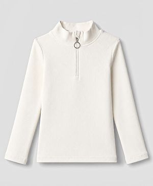 Pine Kids Cotton Lycra Knit Full Sleeves Solid Top - White
