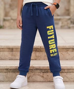 Pine Kids Knit Full Length Lounge Pant With Pockets & Text Print - Navy