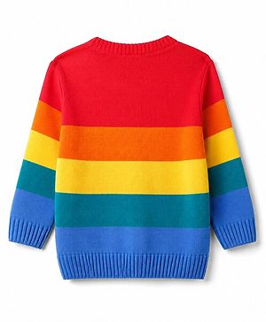Babyhug Knit Full Sleeves Striped Sweater Set With Cap - Multicolor