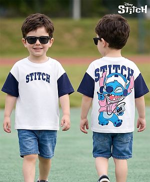Bonfino Disney Cotton Knit Half Sleeves Stitch Front & Back Printed Drop Shoulder Oversized T-Shirt - Multicolour