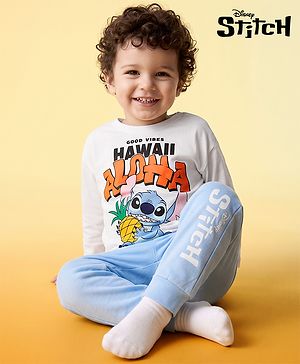 Bonfino Disney 100% Cotton Knit Full Sleeves T-Shirt & Pyjama Night Suit With Stitch Graphic - Multicolor