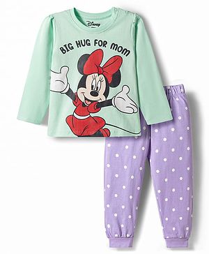 Babyhug Disney 100% Cotton Knit Full Sleeves T-Shirt & Pyjama Night Suit With Minnie Mouse Graphics - Multicolor