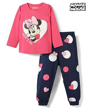 Babyhug Disney 100% Cotton Knit Full Sleeves T-Shirt & Pyjama Night Suit With Minnie Mouse Graphic - Multicolor