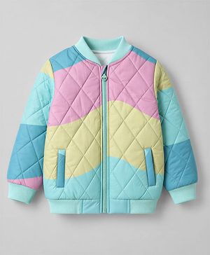 Pine Kids Woven Full Sleeves Quilted Bomber Jacket - Sea Green