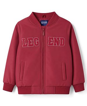 Pine Kids Woven Full Sleeves Text Embroidered Bomber Jacket - Red