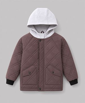 Pine Kids Woven Hooded Winter Jacket with Full Sleeves - Brown