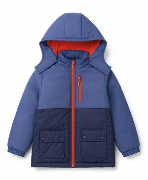 Pine Kids Woven Hooded Jacket with Full Sleeves - Navy Blue