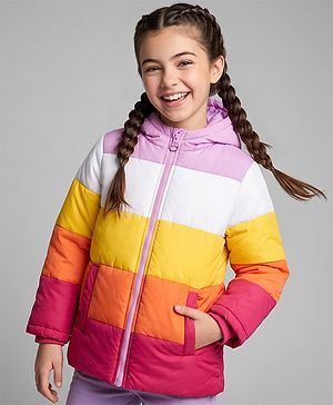 Pine Kids Woven Full Sleeves Hooded Padded Winter Jacket - White