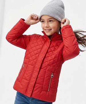 Pine Kids Woven Full Sleeves Padded Quilted Winter Jacket - Red