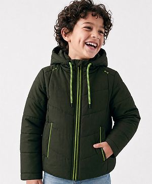 Pine Kids Woven Full Sleeves Solid Hoodies - Green