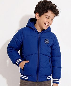 Pine Kids Woven Full Sleeves Padded Hooded Winter Jacket - Royal Blue