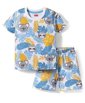 Babyhug Cotton Knit Half Sleeves Koala Printed Co-Ords T-Shirt & Shorts Night Suit -White