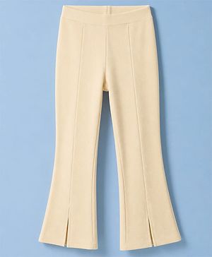 Pine Kids Cotton Lycra Knit Full Length Flared Leggings With Stretch - Off White