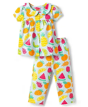 Babyhug Cotton Knit Half Sleeves
                              Tropical Theme Printed Co-Ords Top &
                              Pyjama Night Suit - Light Blue