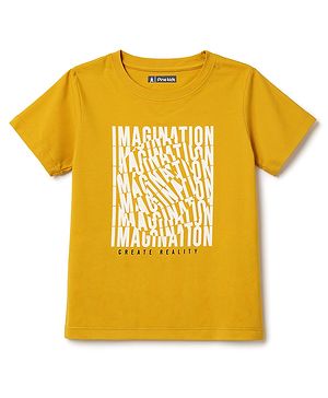 Pine Kids 100% Cotton Knit Half Sleeves Text Printed T-Shirt - Yellow