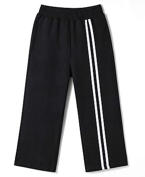 Pine Kids Cotton Knit Full Length Solid Track Pant - Black