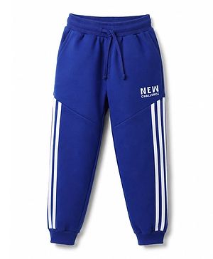 Pine Kids Looper Knit Full Length Solid Colour Lounge Pant with Cut & Sew & Tape Detailing -  Blue
