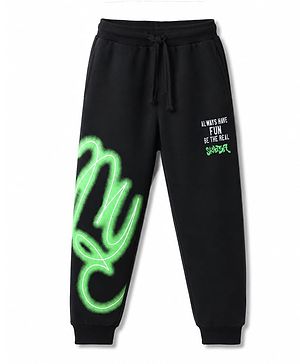 Pine Kids Looper Knit Full Length Text Printed Lounge Pant - Black