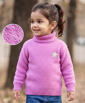 Babyhug Knitted Full Sleeves Pullover with Star Embroidery - Pink
