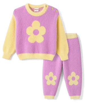 Babyhug Knitted Full Sleeves
                              Sweatshirt & Pant Winter Wear Suit
                              With Floral Print - Pink