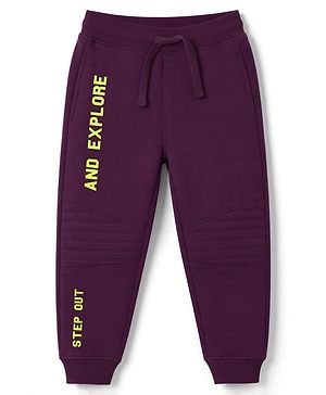 Pine Kids Cotton Knit Full Length Lounge & Track Pant With Text Print - Plum