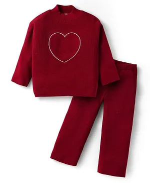 Babyhug Knitted Full Sleeves
                              Sweatshirt & Pant Winter Wear Suit
                              With Heart Design - Red