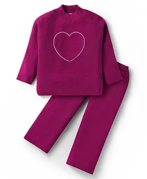 Babyhug Knitted Full Sleeves
                              Sweatshirt & Pant Winter Wear Suit
                              With Heart Design - Fuchsia