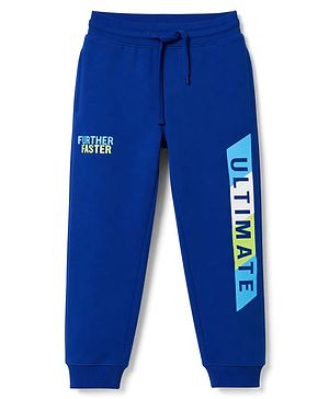 Pine Kids Cotton Knit Full Length Lounge & Track Pant With Text Print - Navy Blue