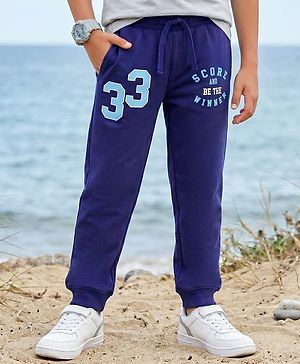 Pine Kids Knit Full Length Text Printed Lounge Pant with Pockets- Navy