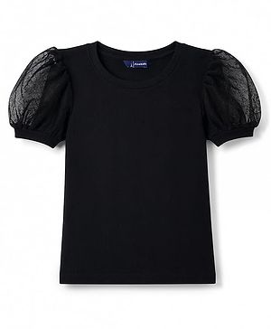 Pine Kids Cotton Lycra Knit Half Sleeves Solid Top - Black