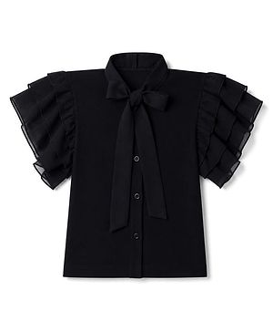 Pine Kids Cotton Lycra Knit Half Sleeves Top - Black