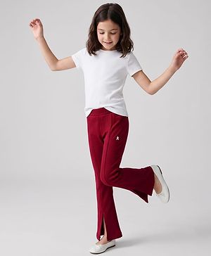 Pine Kids Cotton Lycra Knit Full Length Solid Leggings - Maroon