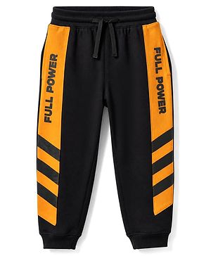 Pine Kids Cotton Mix Knit Full Length Jogger Fit Lounge Pant with Full Power Print in Black