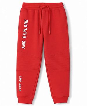 Pine Kids Knit Full Length  Lounge Pant with Text Print & Pockets -  Red