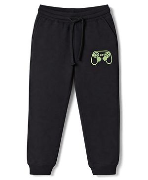 Pine Kids Cotton Knit Full Length Lounge & Track Pant With Remote Print - Black