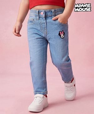 Babyhug Disney 100% Cotton Denim Full Length Jeans with Minnie Mouse Graphic - Blue