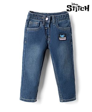 Babyhug Disney 100% Cotton Denim Full Length Jeans with Stitch Graphic - Blue